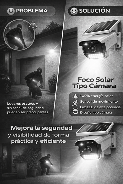 Foco Solar Tipo Cámara – Seguridad Visible, Energía Inteligente